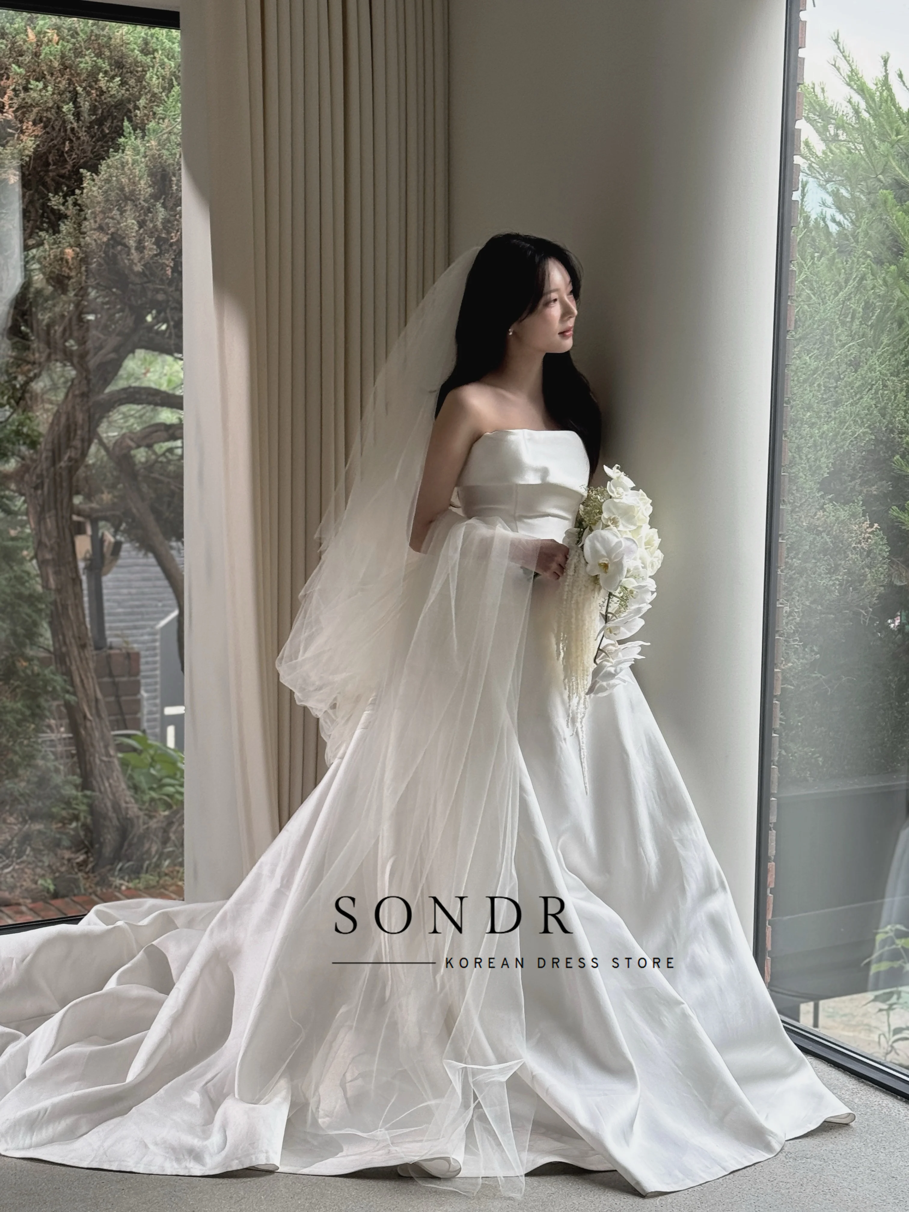 Sondr Satin Formal Korean Wedding Dress Photography Princess A Line Long Bridal Gown Floor Length Gown Customized