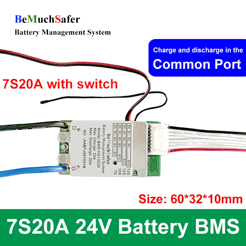 7S 10S 12S 13S 20A BeMuchSafer BMS 24V 36V 43V 48V PCM Common Port With On/Off Switch Temperature Sensor for DIY eBike Battery