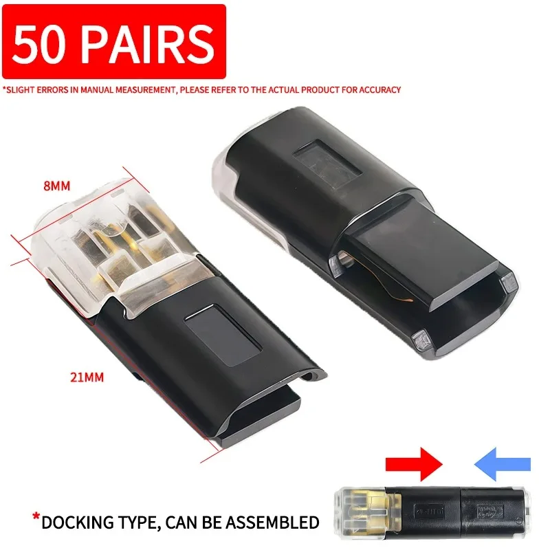 50/100 Pair Connector 2P - Solder-Free Strip-Free Insulation Piercing Terminal Block, Quick Disconnect Plug for LED Cable