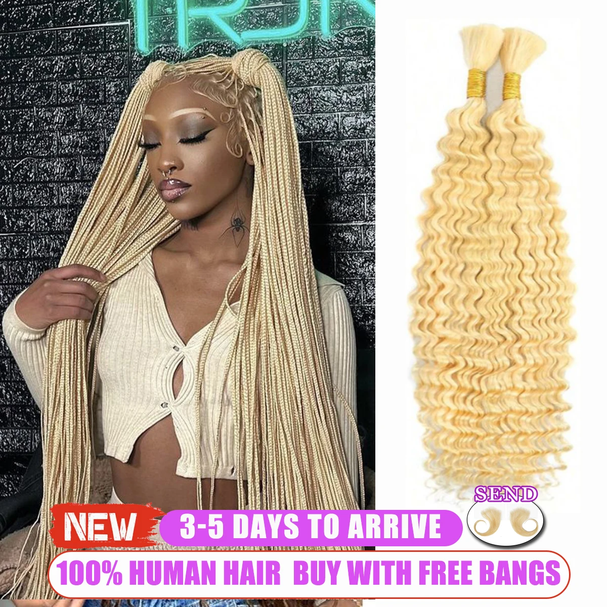 

613 Блондинка 16А Объемные человеческие волосы с глубокими волнами для плетения 100% необработанные человеческие волосы без утка Человеческие волосы для плетения