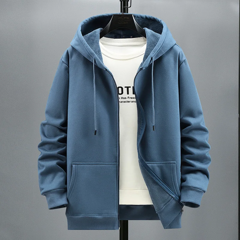 

165KG Big Size Fleece Hooded Cardigan Men Autumn Winter Fashion Jackets Plus Size Hoodie 12XL 10XL 9XL Large Size Men Clothing