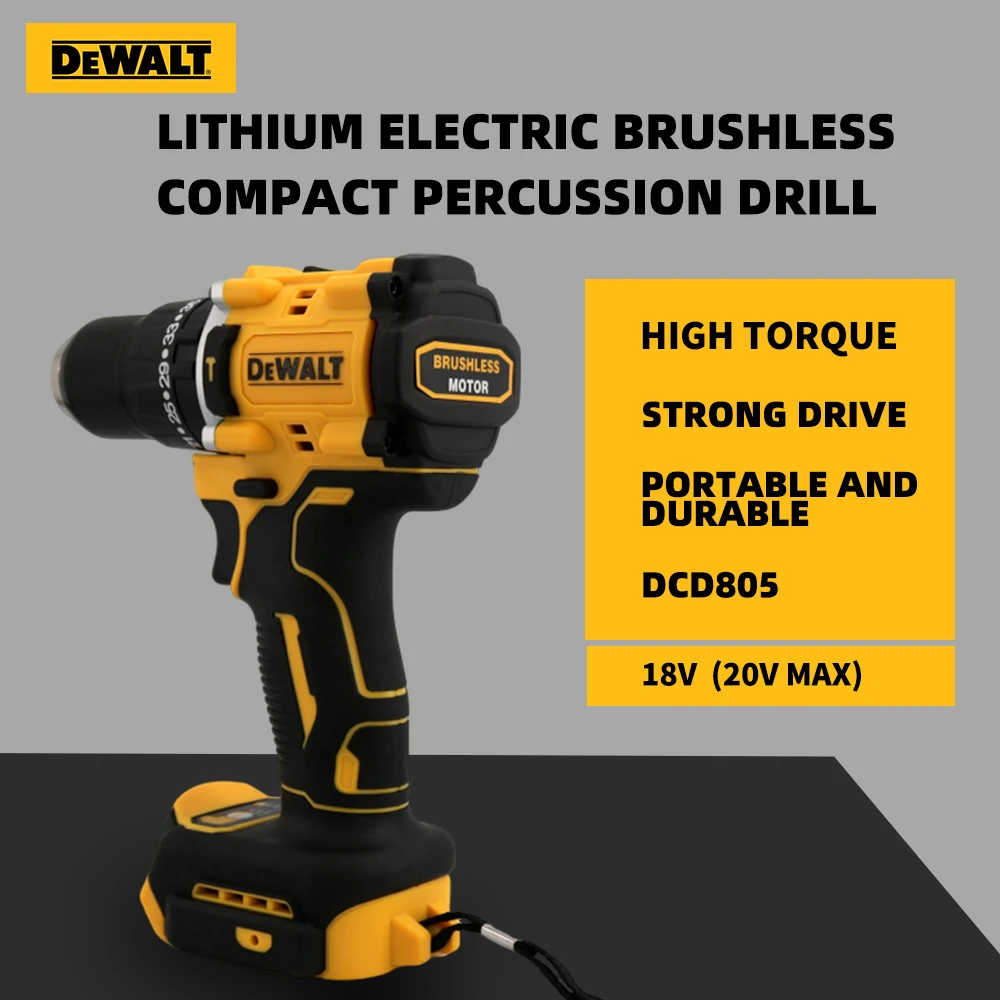 

DEWALT DCD805 Беспроводная электрическая бесщеточная компактная перкуссионная дрель 20 В литиевая батарея перезаряжаемые электроинструменты с переменной скоростью