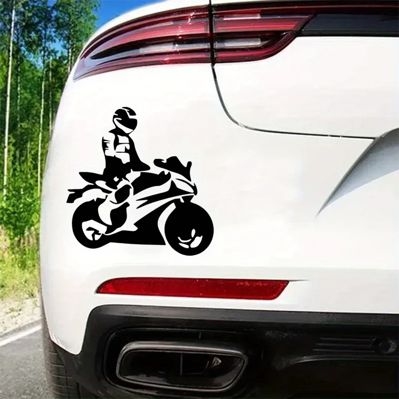 1 Stück Motorrad- und Fahrer-Silhouetten-Aufkleber – hochwertiges Vinyl, wasserdicht, für Auto, Motorrad und Laptop – abnehmbares, kanttiges Dekor