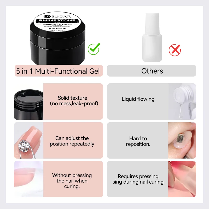 UR SUGAR 15 ml, kein Abwischen, Strass-Gel für Nägel, Superkleber, kein Abwischen, Nagel-Edelsteinkleber für Nagelkristalle, Perlen, Diamanten, Aufkleber, 3D