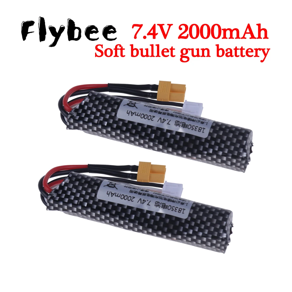 2S 7.4V 18350 Battery for Water Gun Airsoft Pistol Toys Parts 7.4V 2000mAh Lipo Battery for Soft Bullet Gun (XT-30 Plug)