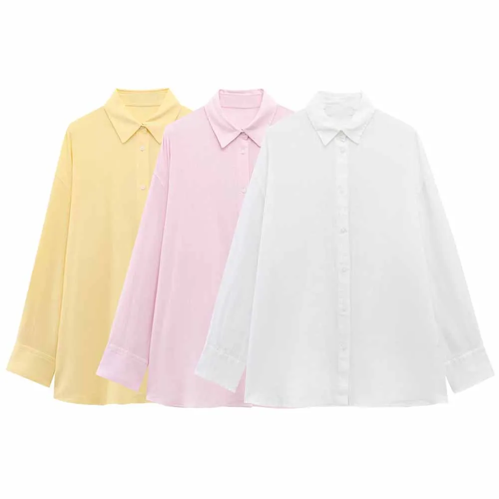 

Женская летняя новая повседневная темпераментная простая однобортная однотонная рубашка с длинными рукавами и лацканами, модная свободная рубашка