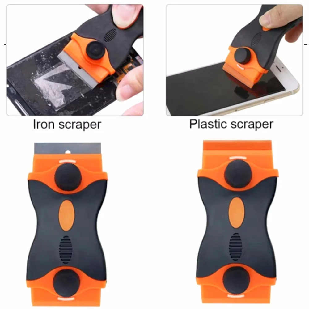 Double-Sided Scraper Kit with Replaceable Razor Blades, Car Window Film Sticker Glue Ice Remover for Glass Kitchen Gap Cleaning