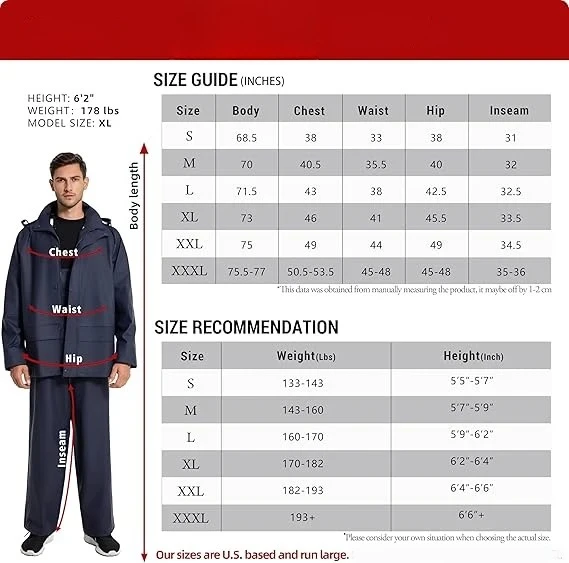 Waterproof Raincoat Heavy Duty PU Rain Tool Long Raincoat Jacket Pants