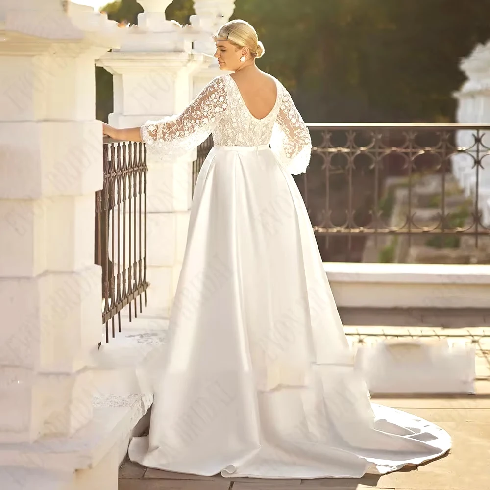 Customized Oversize Wedding Dresses with Lace Ivory Satin V Neck Strapless Plus Size Bridal Gowns for Women Vestido De 2025 New