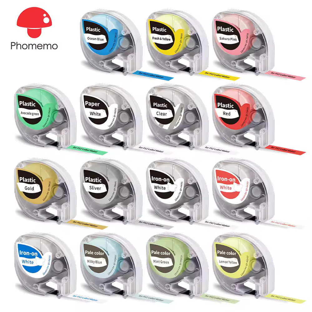 Ruban d'étiquettes P12 compatible avec les recharges Dymo LetraTag 200B, remplacement d'étiquettes LT-100H pour étiqueteuse Phomemo P12 PRO 12 mm x 4 m