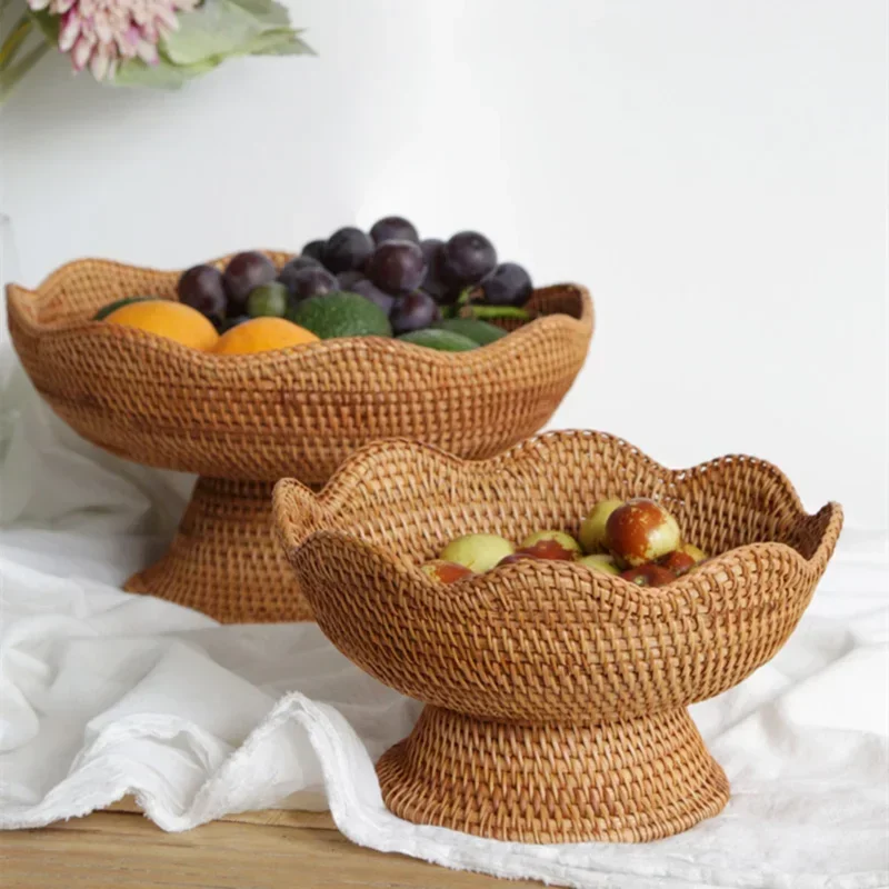 

Creative rattan fruit basket, wicker storage bowls, natural woven basket, decorative baskets for kitchen counter