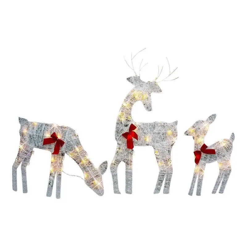 

Lighted Christmas Reindeer Glittering Mesh Standing Deer Statue Battery Operated LED Deer Family Christmas Decoration Indoor Out