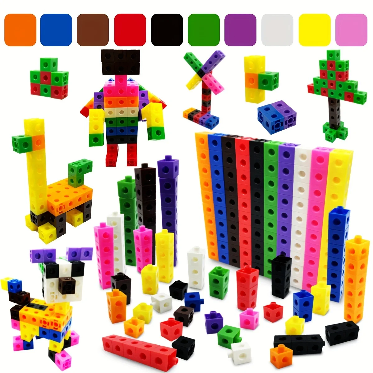 100pcs Connecting Cubes Set, Educational Method Building Blocks, Fun And Creative Assembled Toy, Christmas Halloween Gift