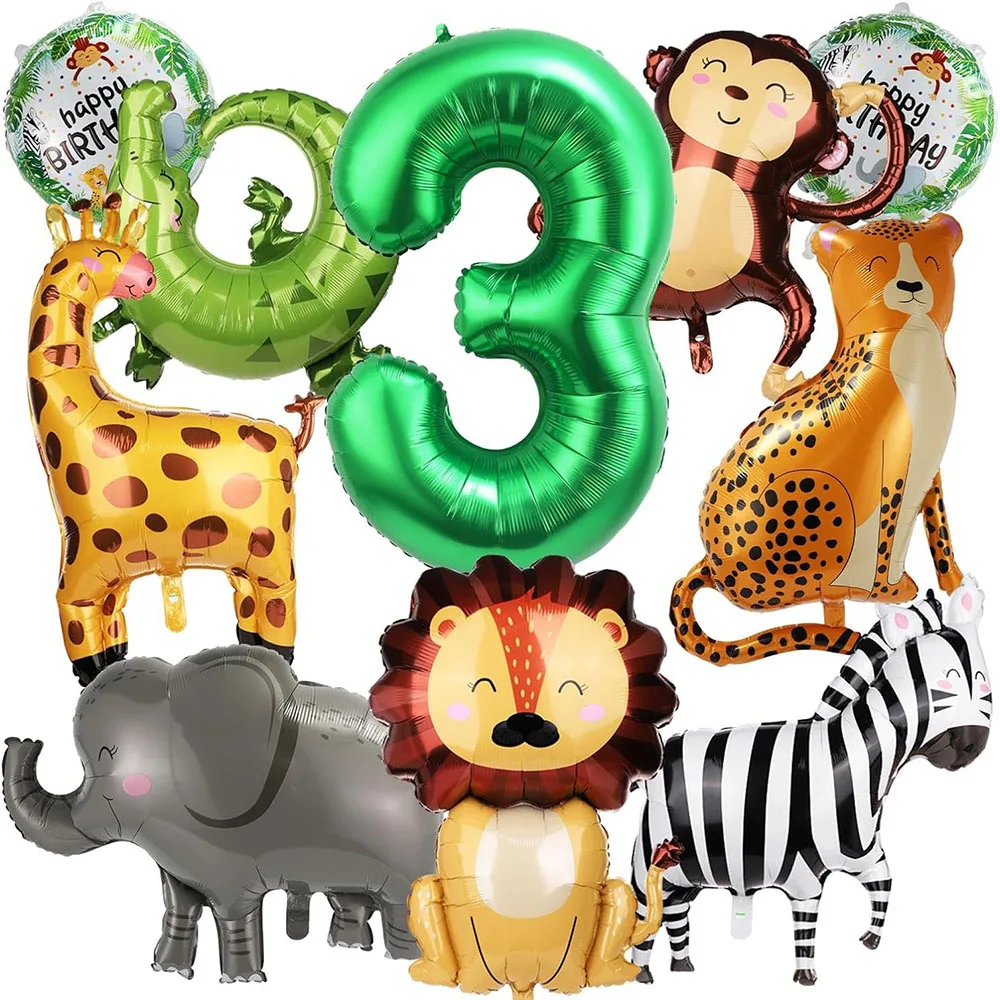 10 Jungle Wild Animal Balloons, Cute Jungle Theme Zoo Party Supplies Monkey Elephant Zebra Leopard Print Crocodile Giraffe Shape Suitable for