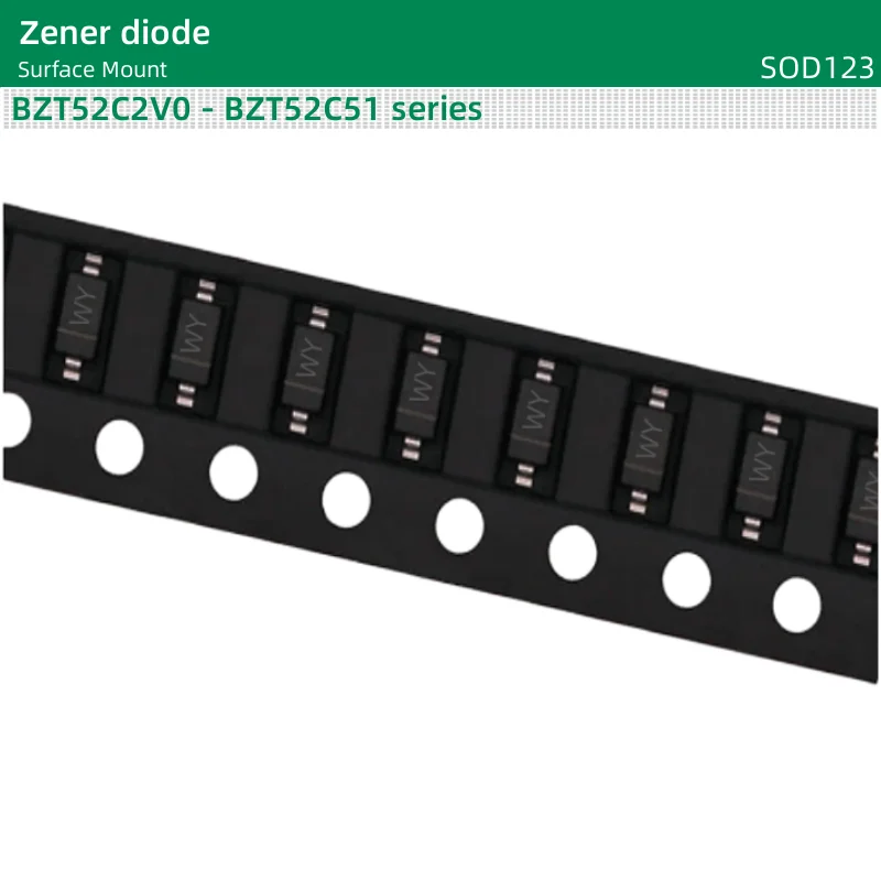 50 pz/lotto diodi Zener SMD SOD-123 BZT52C2V0/2 v4/2 v7/3 v0/3 v3/3 v6/3 v9/4 v3/4 v7/5 v1/5 v6/6 v2/6 v8/7 v5/8 v2/9 v1 corrispondenti 2 to9.1 V