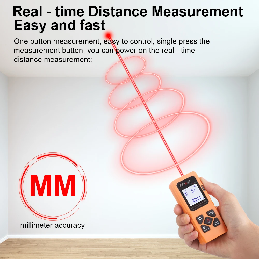 TTaka7 Laser Distance Meter 40M/60M Digital Tape Measure Precision Rangefinder with Distance/Area/Volume/Self-calibration