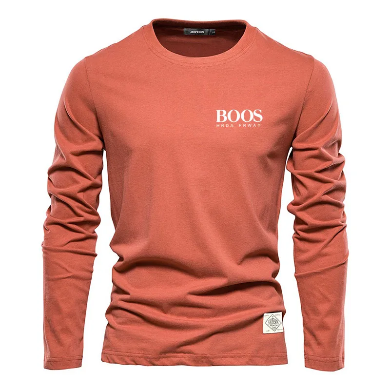 Embroidered 100% Pure Cotton Round Neck Long Sleeved T-shirt for Men\'s High-quality Casual and Fashionable Outdoor Sports