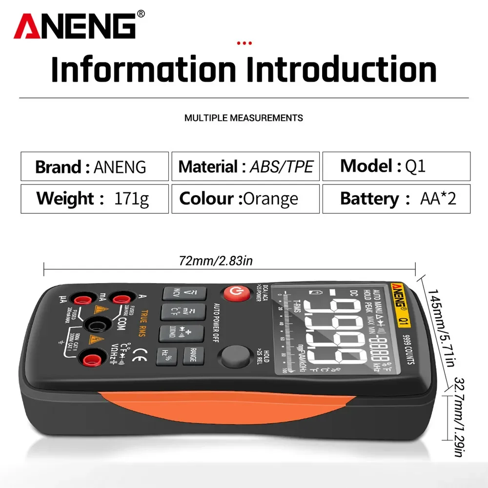 ANENG Q1 Digital Multimeter 9999 Analog Tester True RMS Professional Multimetro DIY Transistor Capacitor NCV Testers Lcr Meter