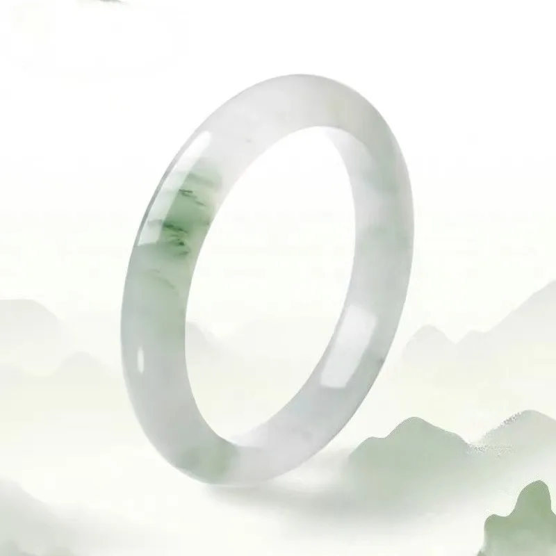 

Natural High Ice Flat Strip Floating Flower Tianshan Emerald Bracelet, Fashionable and Versatile Jade Bracelet