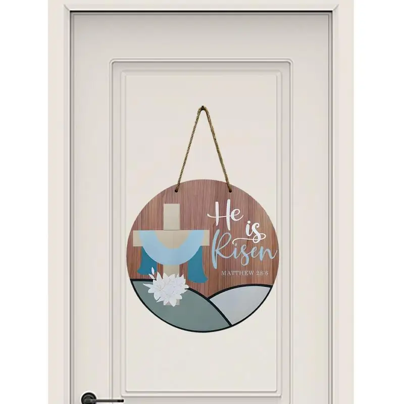 He Is Risen Cross Door Sign Religious Easter Door Hanger Sign Easter Wooden Door Sign Easter Religious Decor Rustic Hang Sign
