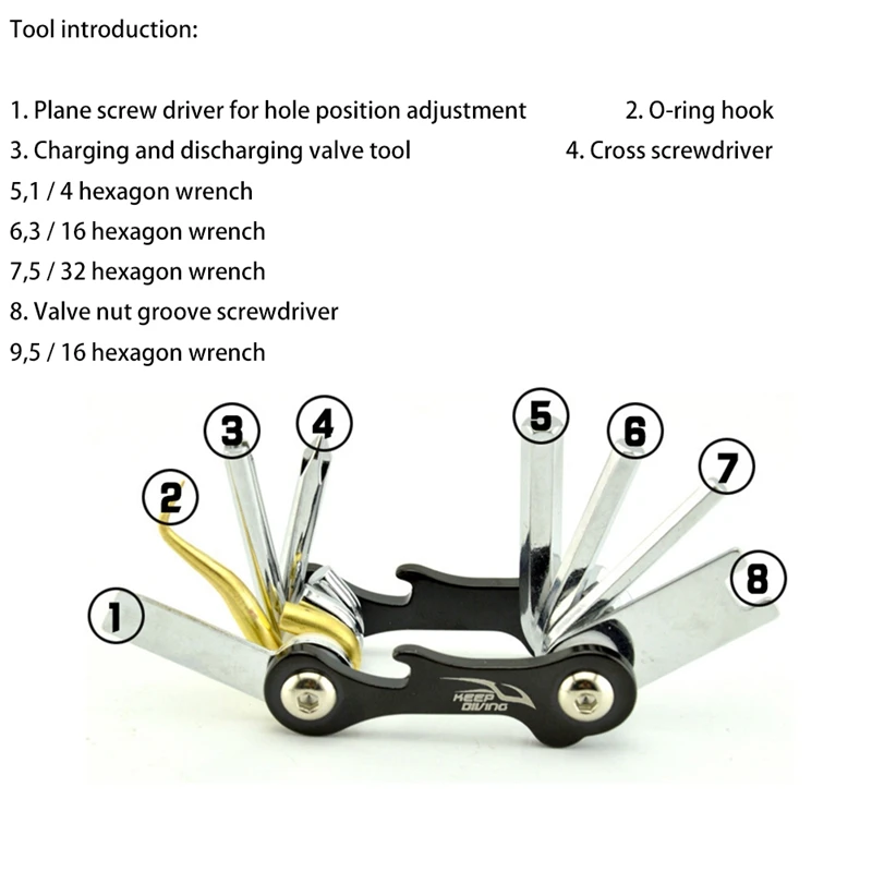 KEEP DIVING 8 In 1 Scuba Diving O-Ring Pick Screwdriver Multi Tool Wrench For Repairing Adjusting