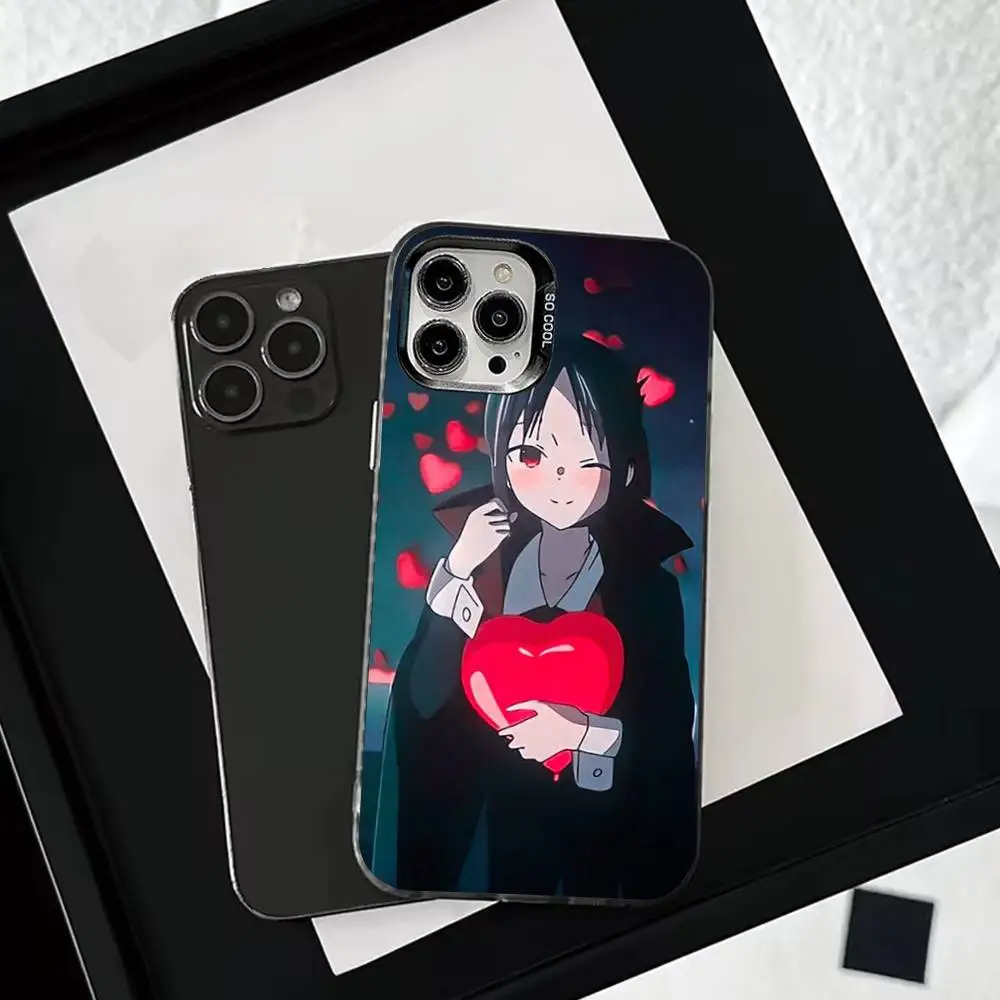 حافظة هاتف Kaguya s-sama لهاتف iPhone 16,15,14,13,12,11,Mini,Pro,SE,MAX غطاء أبيض غير لامع مقاوم للصدمات