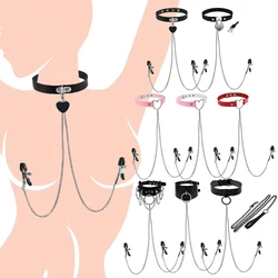 1pc Nipple Ring With Choker Necklace Punk Style Leather Collar Choker Nipple Clip Long Chain Nipple Barbell Piercing Jewelry