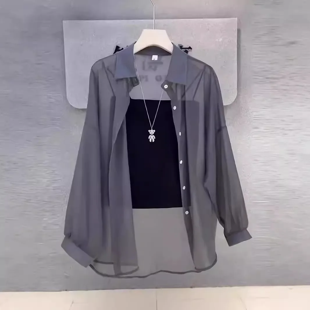 Casual Loose Fit Shirt Midi Length Elegant Commuter with Regular Sleeve Spring Notched Collar Mercerized Finish Women Blouse 2