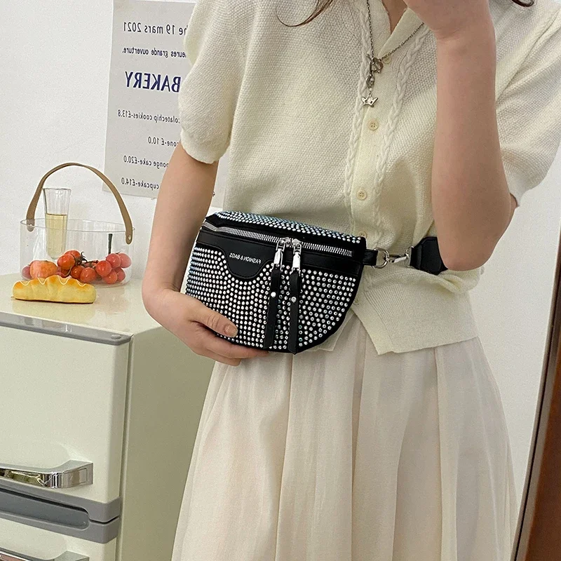 Shoulder Crossbody Chest Bags Casual Summer Waist Bag Waist pack Rhinestone Luxury Leather Fanny pack Two- piece Belt Bag Clutch