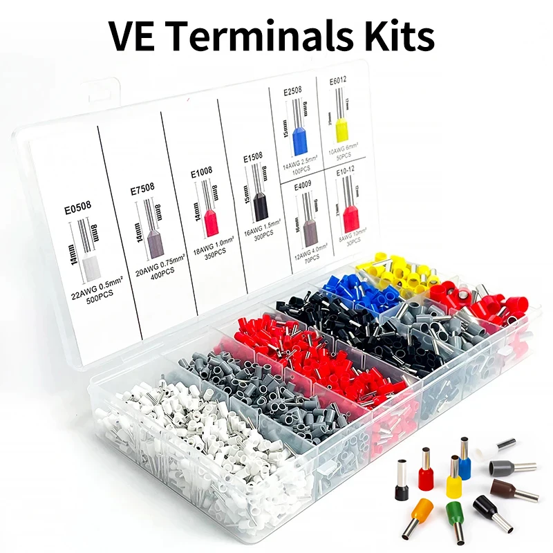 200-1900Pcs Pre-Insulated Ring Connectors - E0508/E7508/E1008 Crimp Terminals for Electrical Wiring & Industrial Use