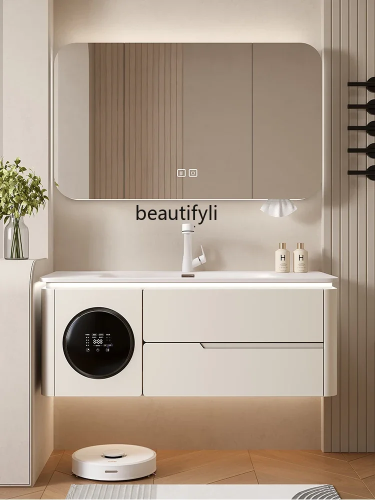 

Bathroom Cabinet Combination Mini Washing Machine Oak Bathroom Cabinet Ceramic Whole Washbin Washstand