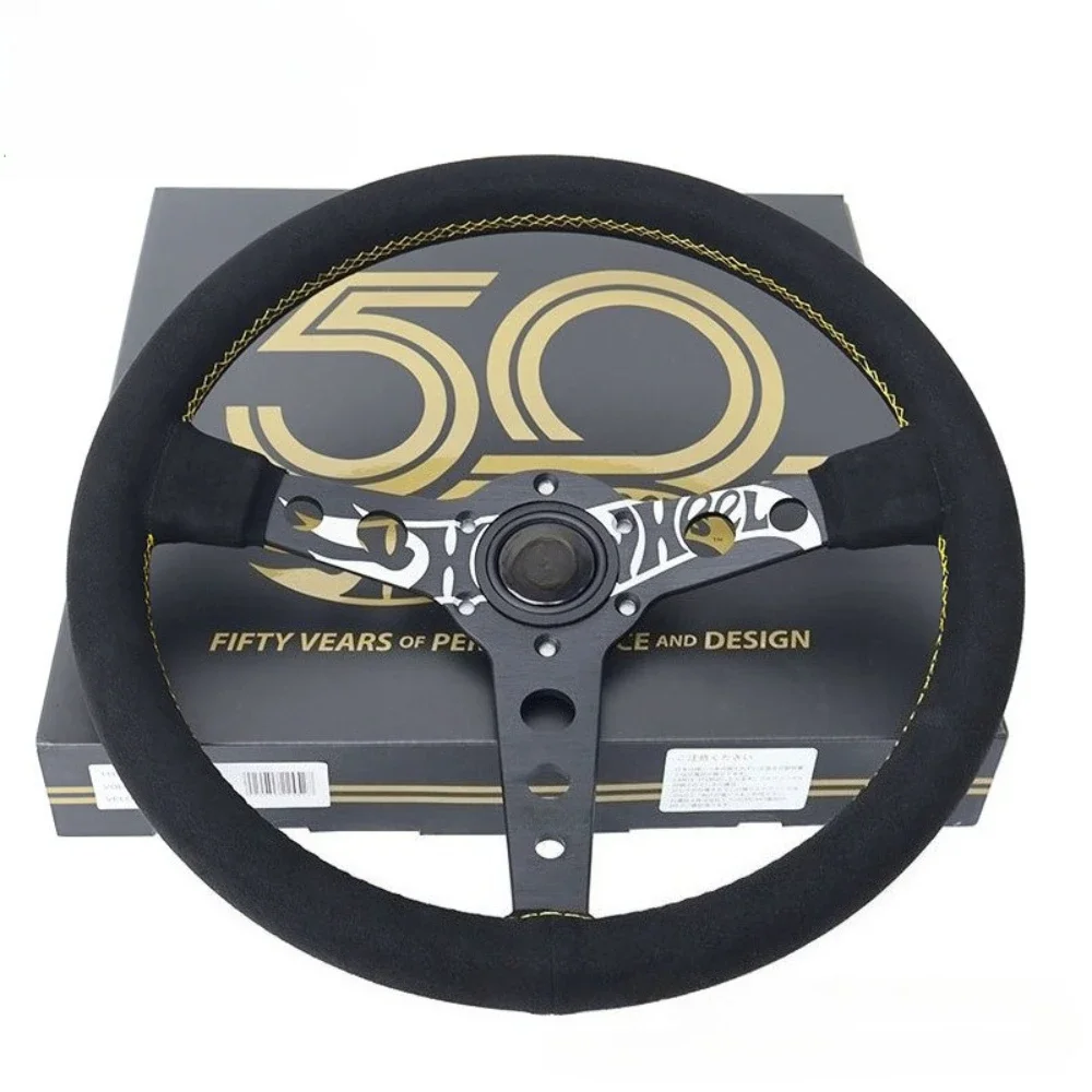 

Universal Car Modification 14 Inch Leather&Frosting Sports Racing Steering Wheel 350MM JDM Modified Quick Release Steering Wheel