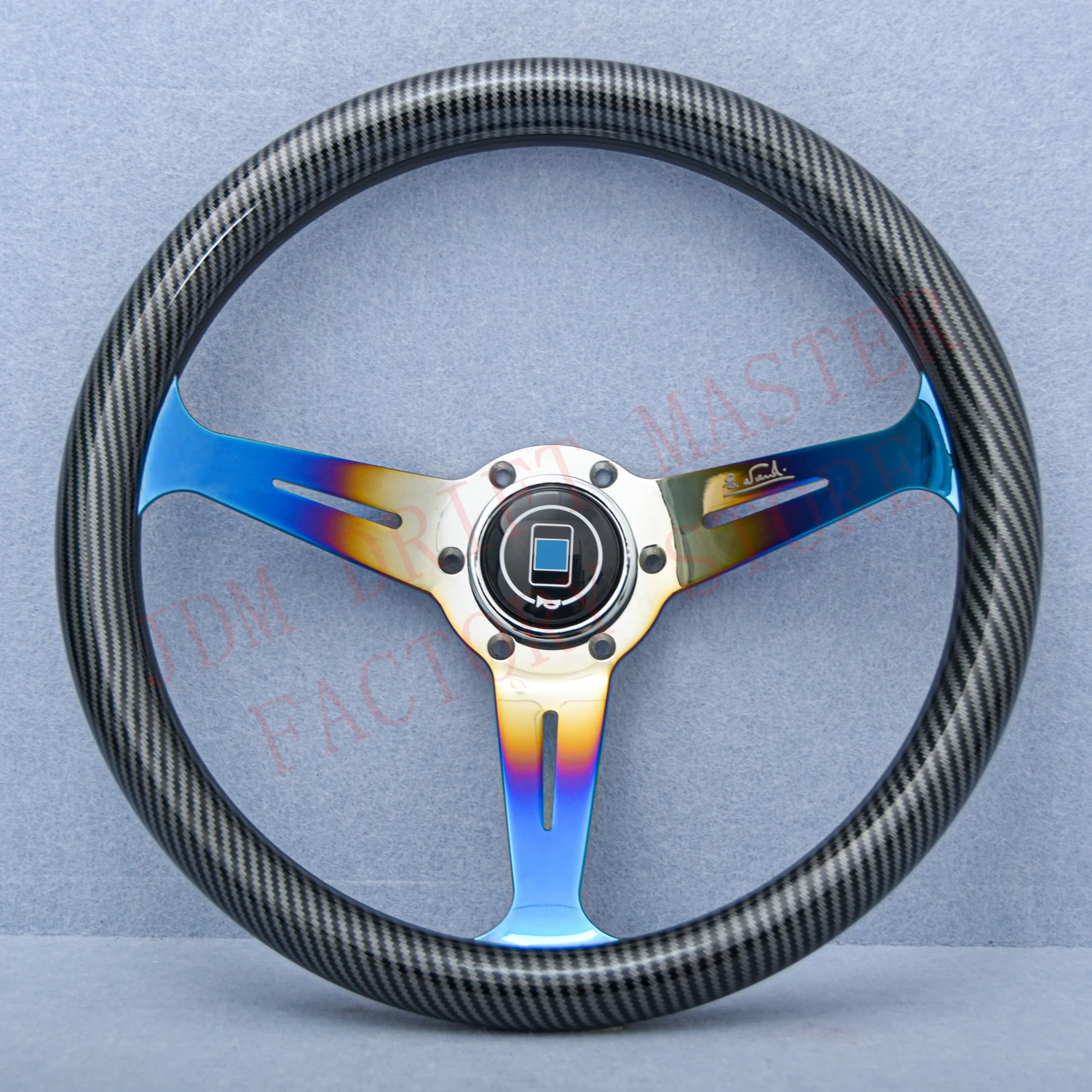 14inch JDM Carbon Pattern Game Sim Racing Sport Nardi Steering Wheel Burnt Blue Spoke