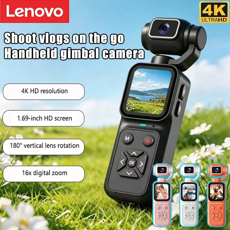 Lenovo Handheld Gimbal Camera 4K HD 16X Digital Zoom Image Stabilization Pocket Camera Portable Vlogging Upload to Phone 2026