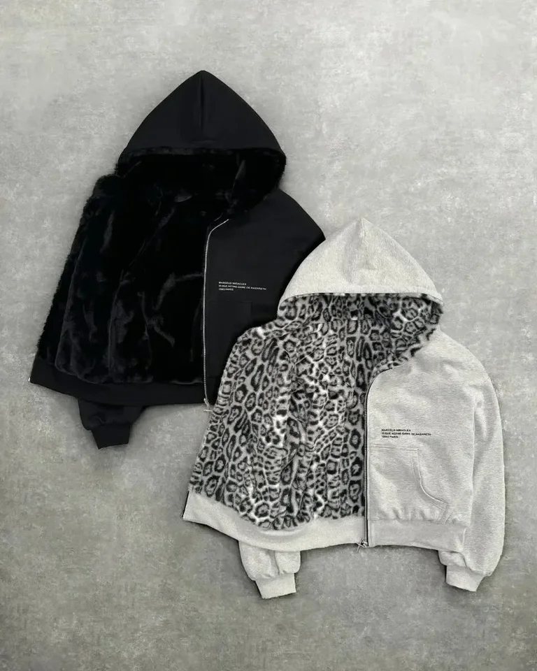 ジャケット・アウター FUGA Leopard Fur Velour Hoodie ACRO TOKYO][FUGA] Velour Hoodie with Fur Trim