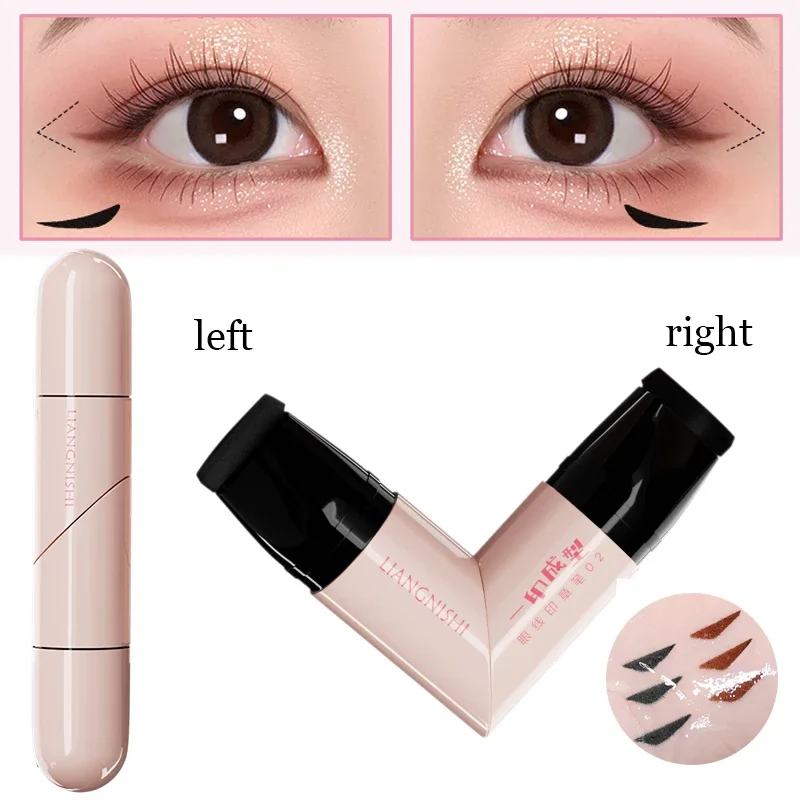 Rotate Eyeliner Stamp Integrated Black Brown Dual-Tip DIY Eyeliner Wing Stencil Waterproof Smudge-Proof Longwear Liquid Pen