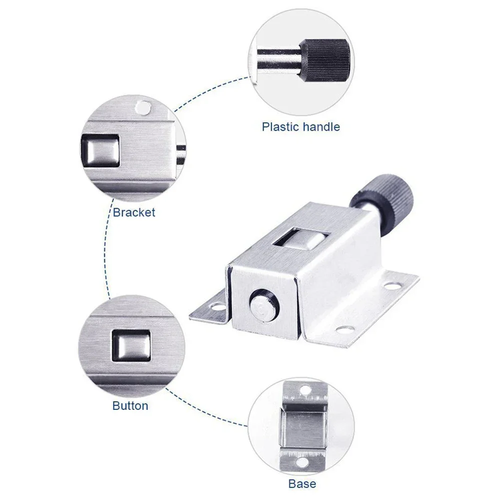 Self-elastic Latch Stainless Steel Silver Door Latch Sliding Lock Bolt Automatic Spring Latch With Screws