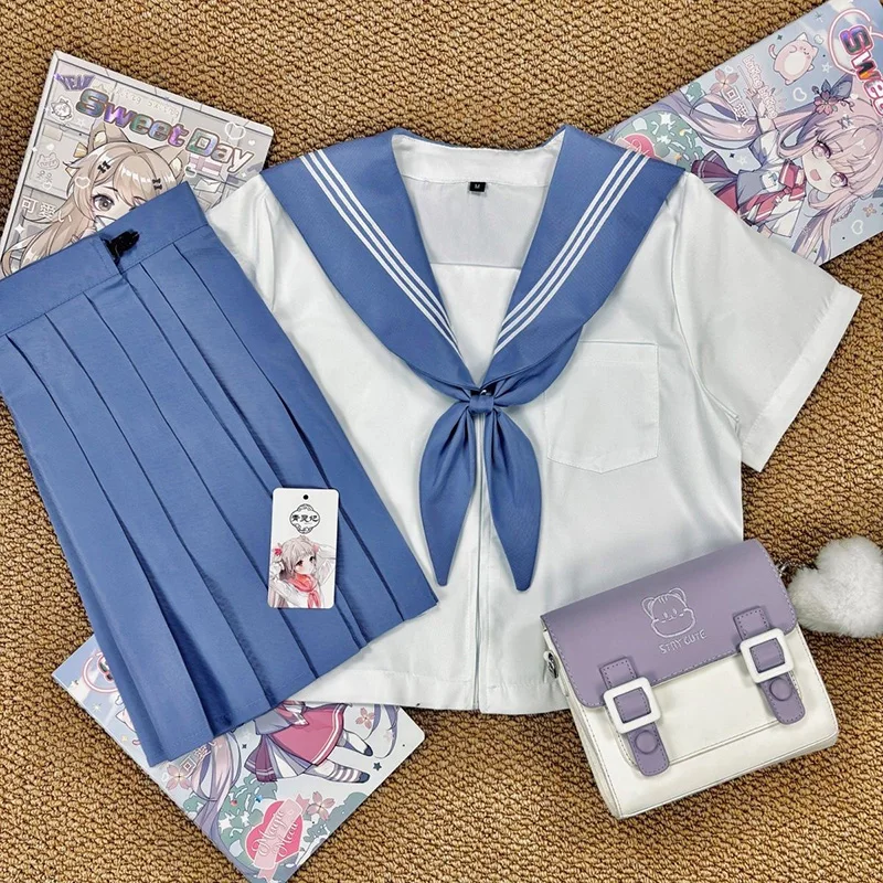 Authentic Japanese Style Long Sleeve Uniform Set with Collar College Middle School Uniforms JK Cosplay Costume for Women