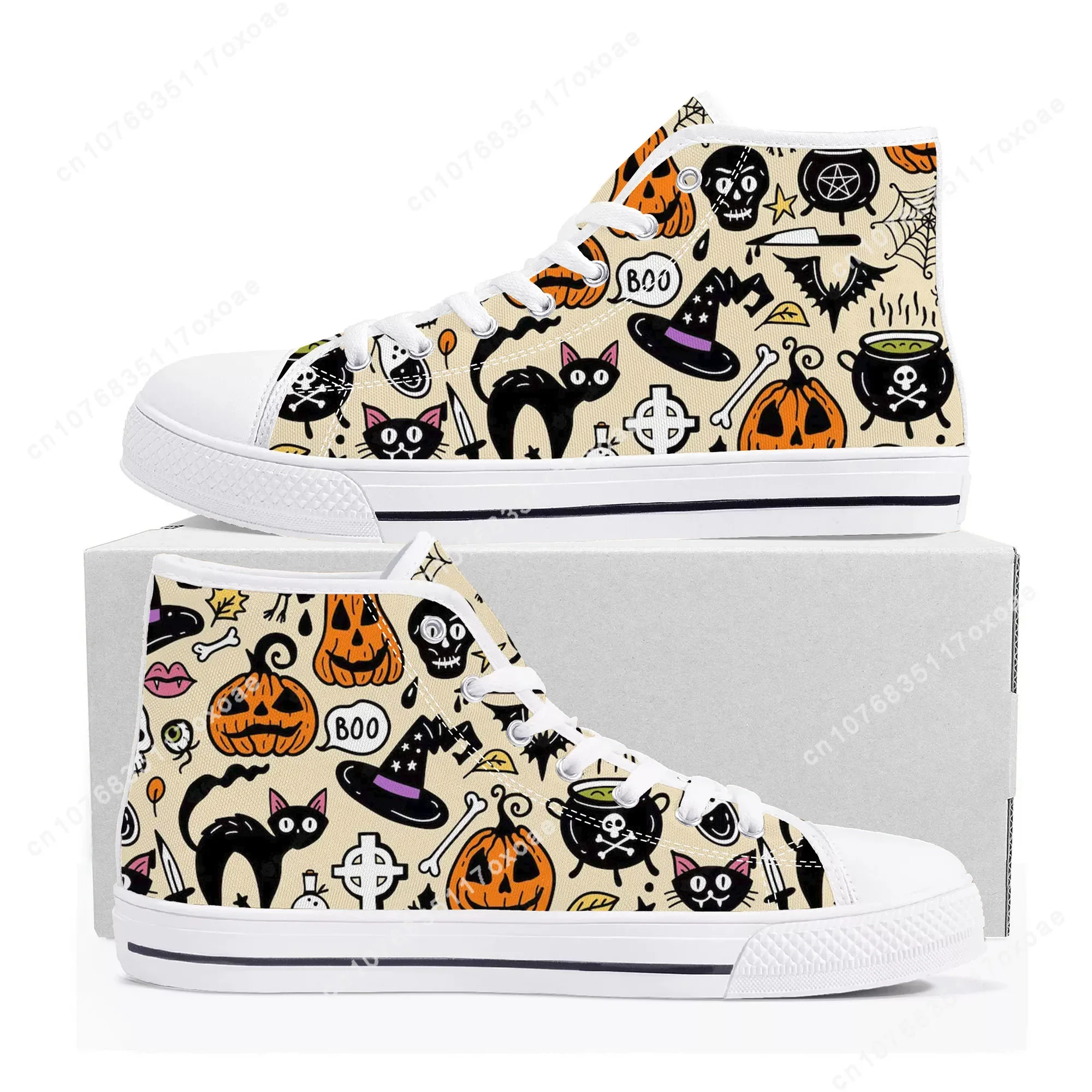 

Halloween Gift High Top Sneakers Mens Womens Teenager High Quality Spooky Lantern Pumpkin Canvas Sneaker Shoe Custom Shoes