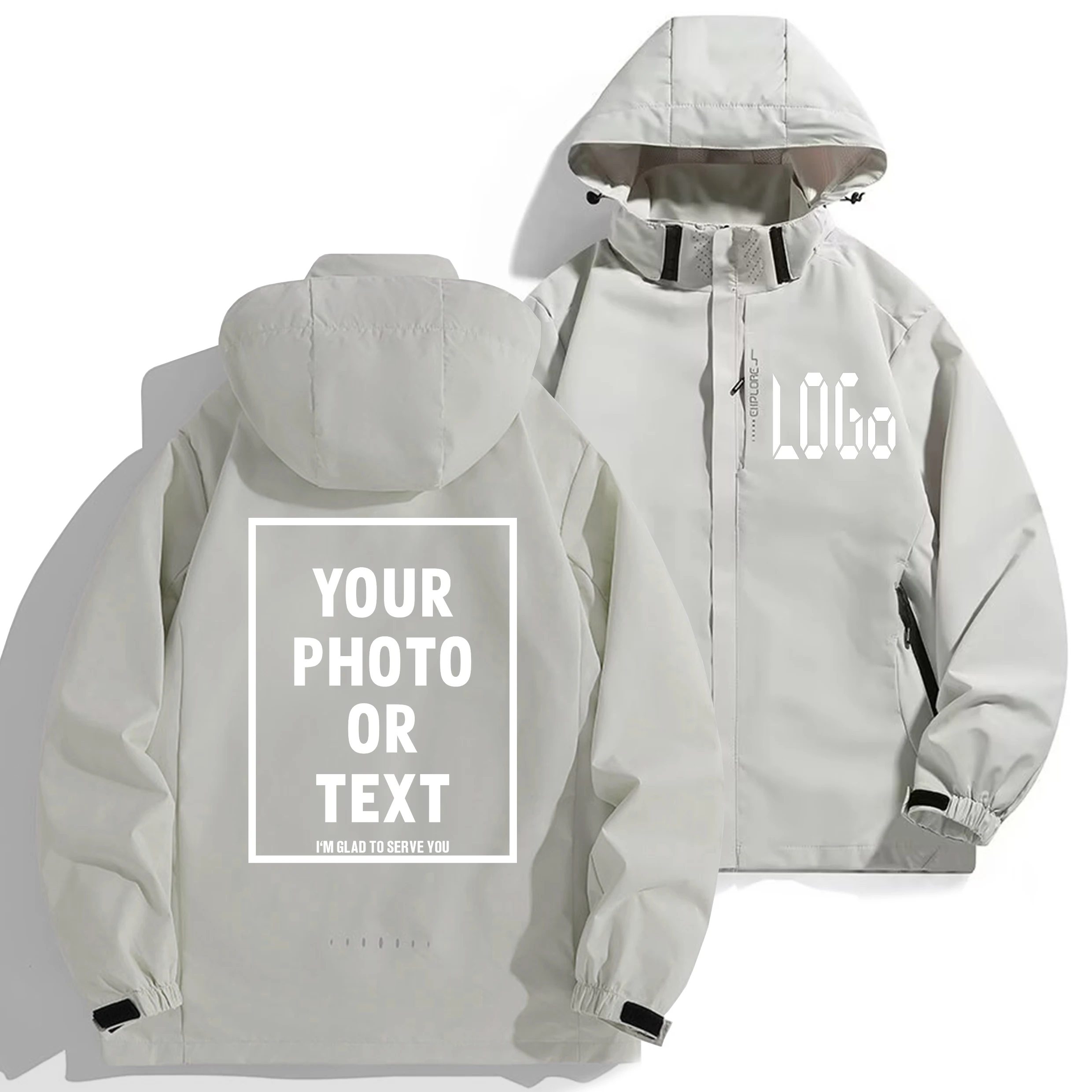 Męska kurtka wiatrówka DIY z własnym logo, jesień, wodoodporna, ciepła, codzienna odzież męska, czarna, biała, szara, niebieska kurtka outdoorowa