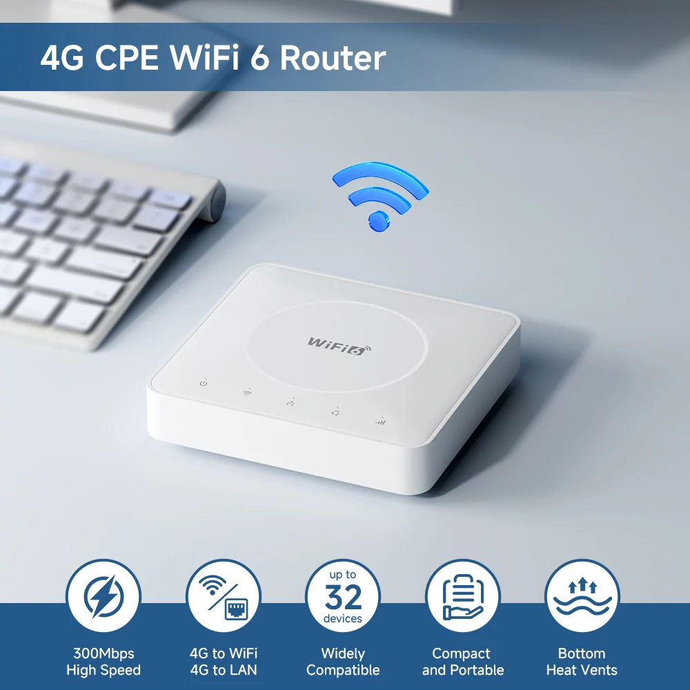 DBIT 4G BOX 300Mbps WiFi6 LTE Router For Sim Card Portable Modem Support 2 LAN Ports  32 Devices  EU/Asia/Africa Bands