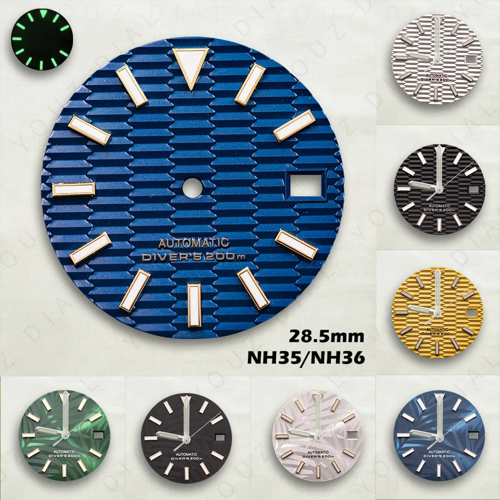 28.5mm Slope Dial NH36/NH35 Movements C3 Green Luminous S-type High Quality Watches for men Watch Modification Accessories