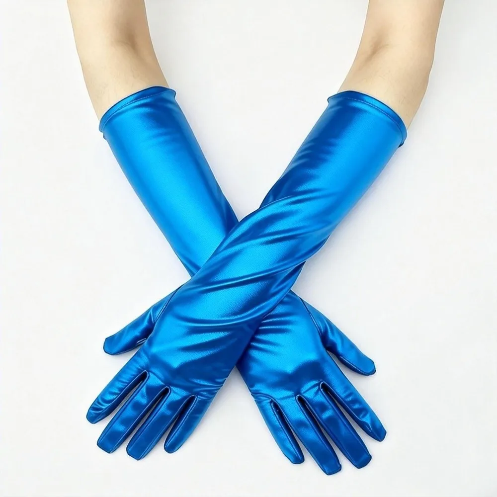 Cool Solid Color Patent Leather Gloves Shiny Elastic Long Gloves Punk Cloth Women Mittens Halloween Cosplay