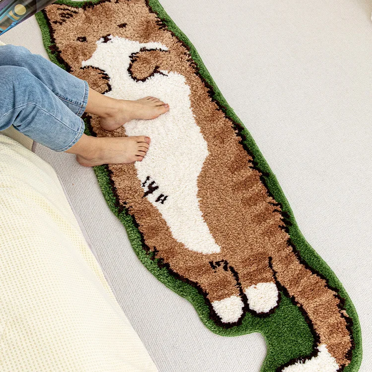 Cute Cat Shaped Bedroom Bedside Carpet, Absorbent and Dirt Resistant Plush Carpet Small Rugs for Bedroom  Area Rug