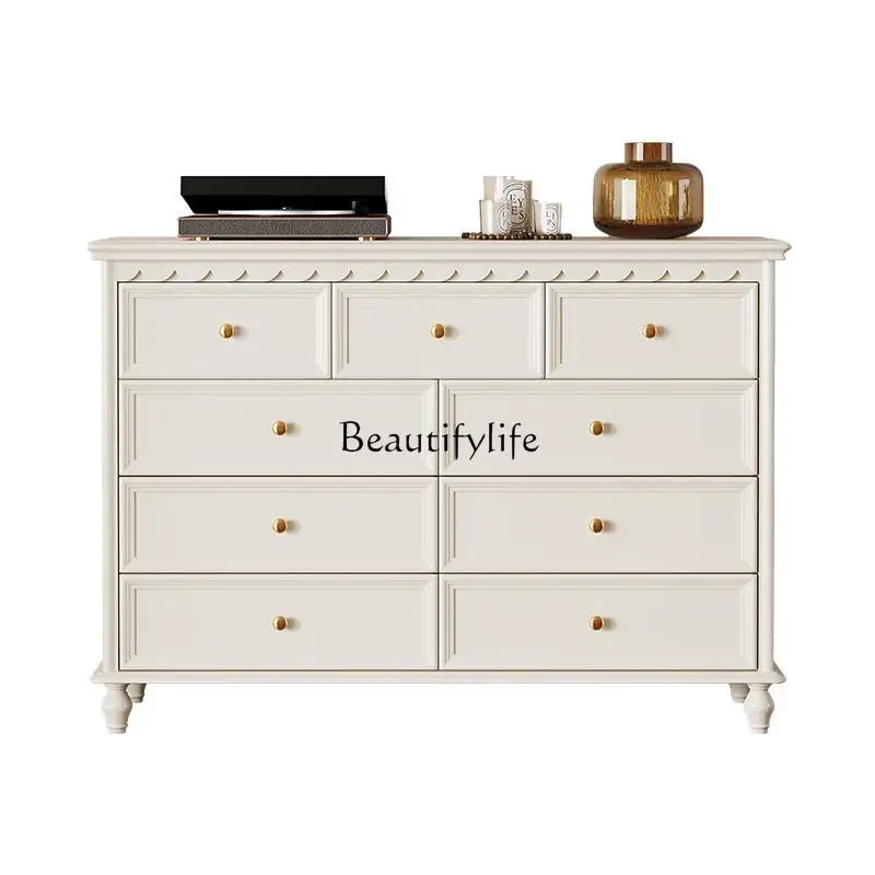 

05-American solid wood storage cabinet Jane bedroom nine buckets living room French cream style