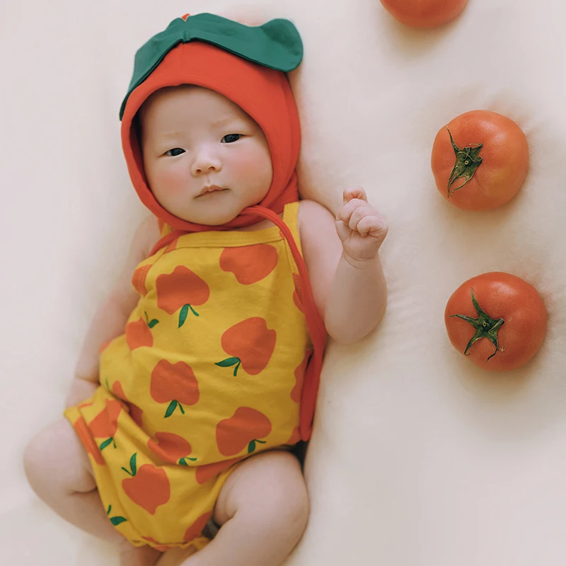 Cute Baby Clothing Apple Doll Simulated Tomatoes Photo Decoration Bow Headband Funny Hat Clothes Set Newborn Photography Props