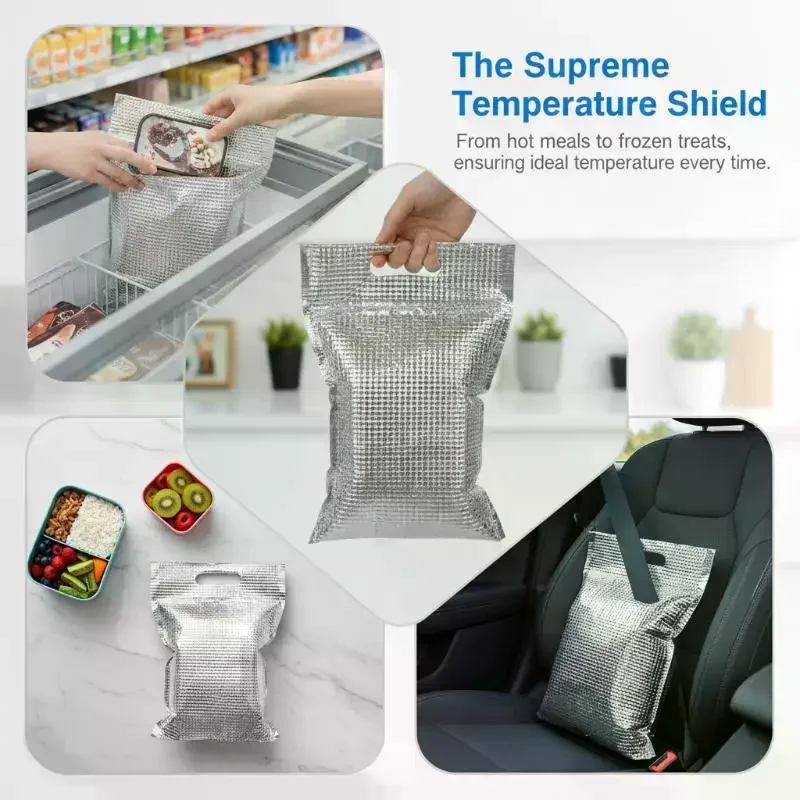 Aluminum Foil Insulated Thermal Bags 5Pcs Fresh Keeping for Takeout Camping Grocery Shopping Picnic