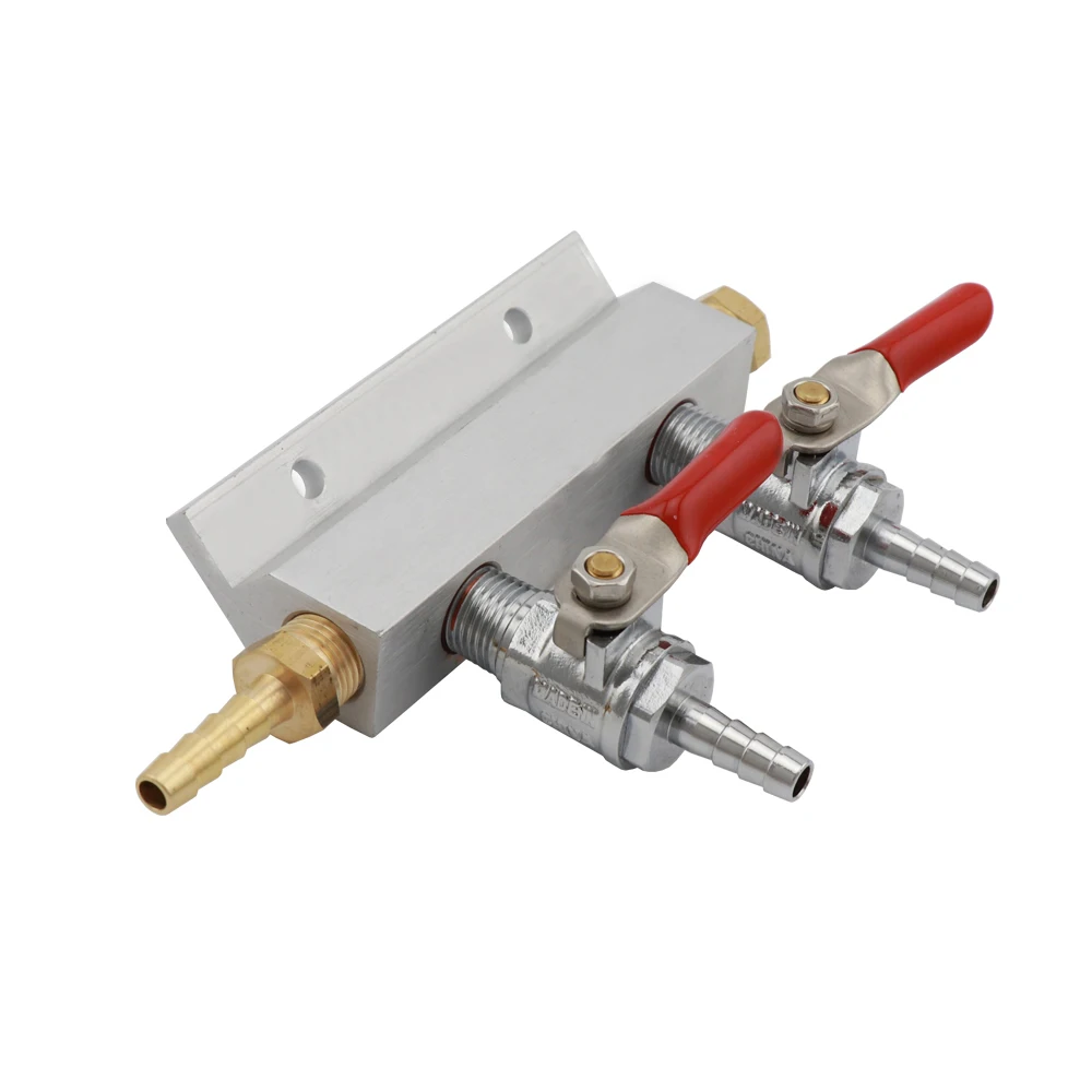 2 Way Homebrew Gas Distributor CO2 Manifold Splitter with 7mm Hose Barbs Shutoffs Draft Beer Kegerator