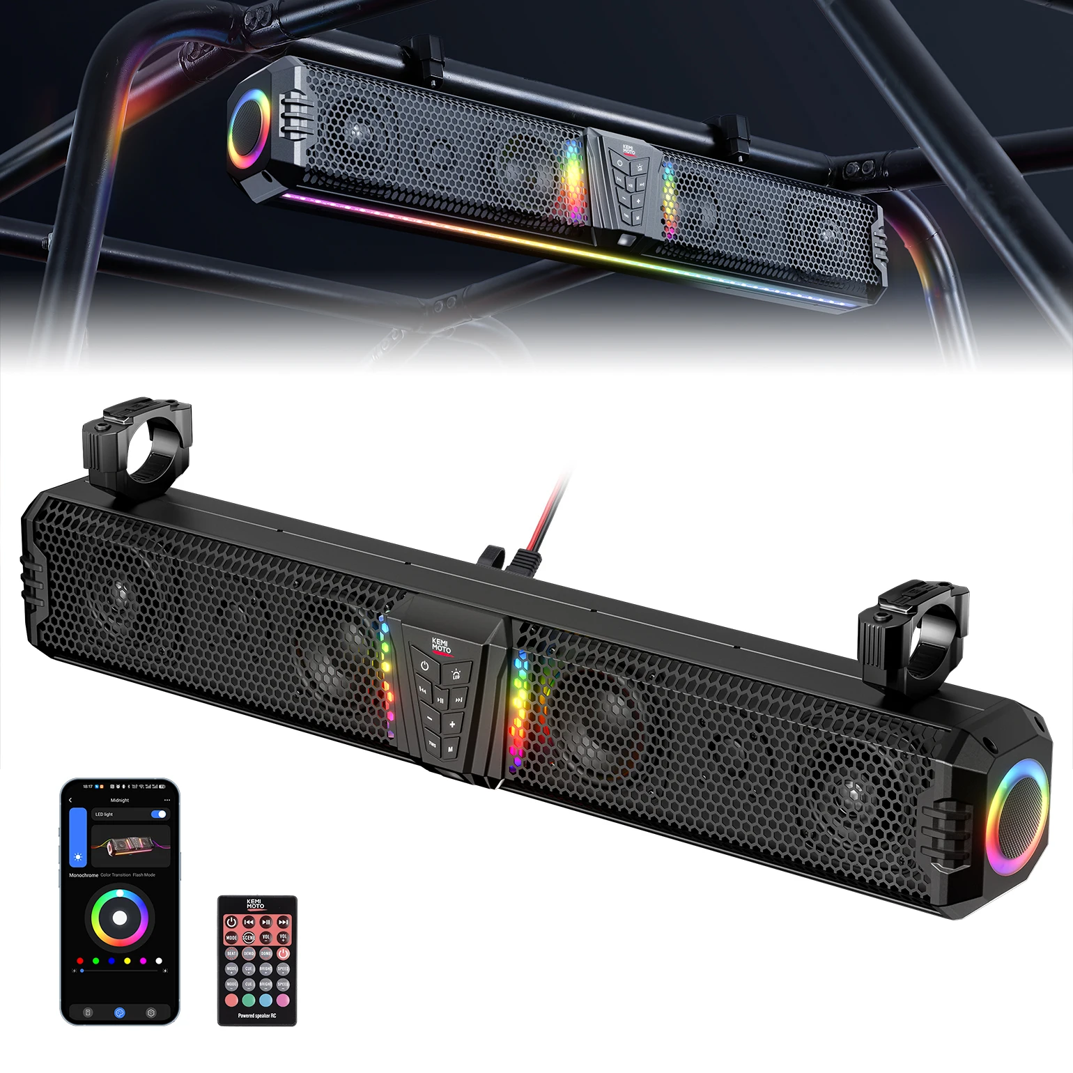 

Bluetooth-аудиосистема для UTV/ATV с RGB-динамиком, совместимая с Polaris RZR XP 1000 и Can-Am X3, подходит для дуг безопасности 1-2 дюйма