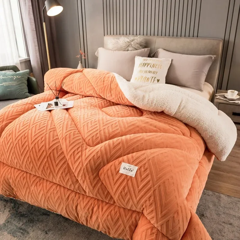 220x240 5kg Super Warm Lamb Wool Quilt Winter Thickened Cotton Quilt Warm Cotton Double Sided Velvet Soft Extra Large Blanket 이불